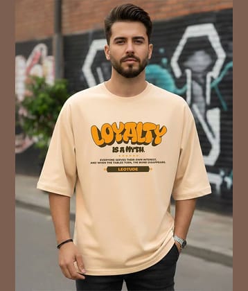 Leotude Men Cotton Blend Oversized Fit Printed T-Shirt ( Beige )