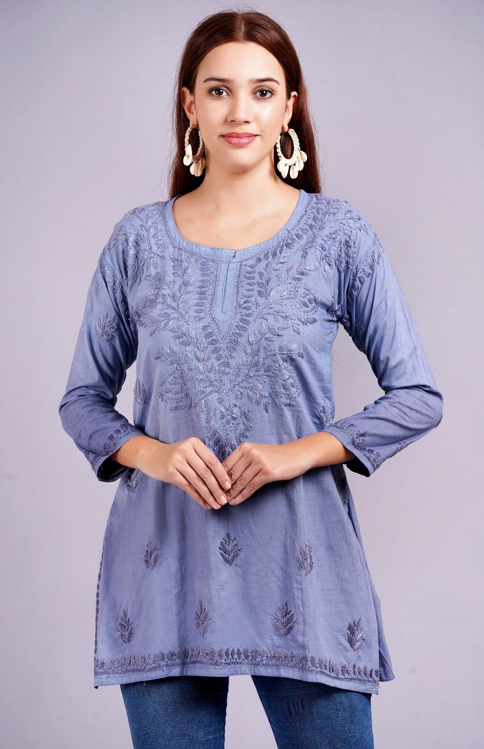 MRS RIGHT CHIKANKARI MALCOTTON SHORT TOP KURTI