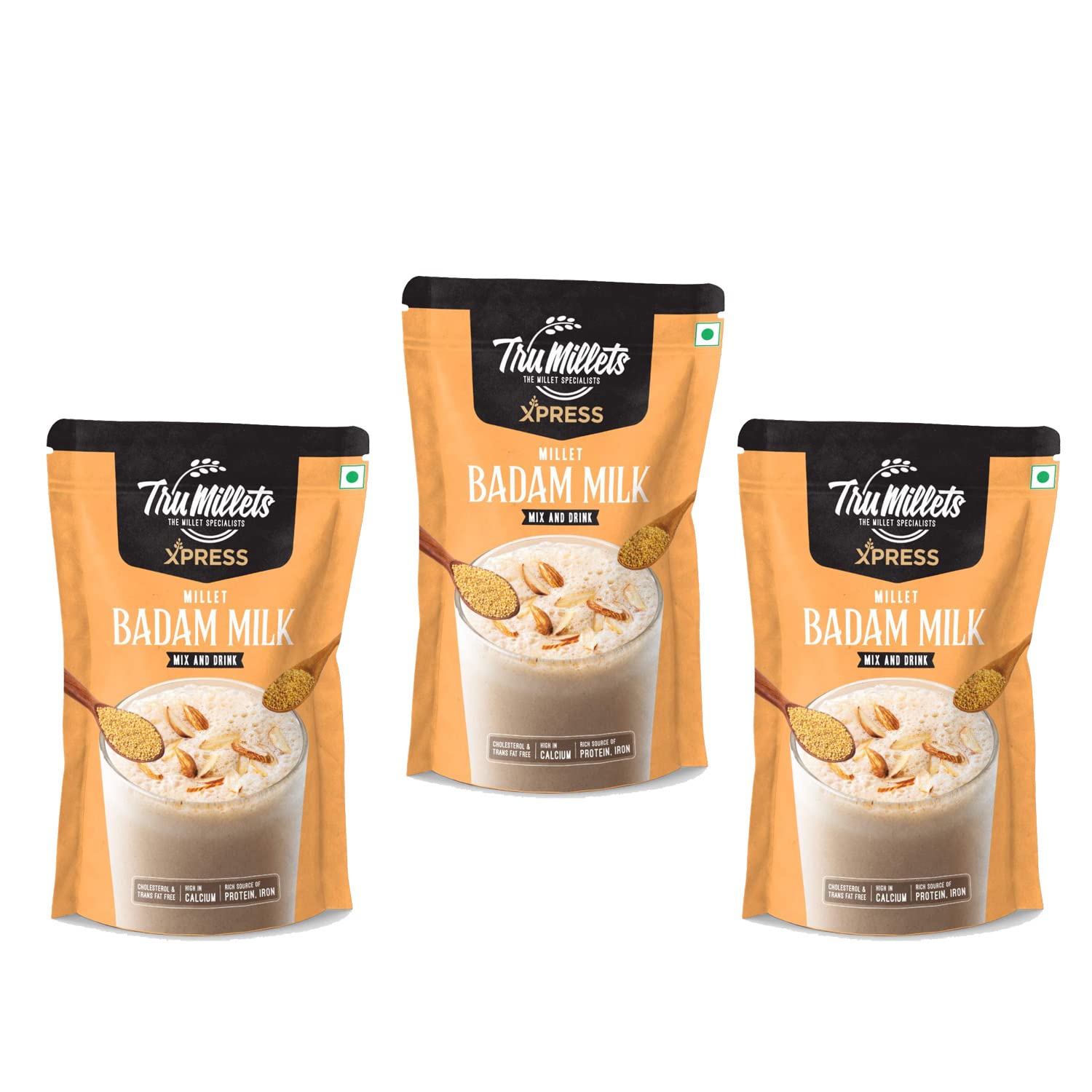 Trumillets Xpress - Healthy Millet Drink - Instant Mix | Nutrition for Adults (Both Men and Women) and Kids- Health,Strength and Energy| Gluten Free | No Preservatives| Badam Milk -200g (pack of 3)