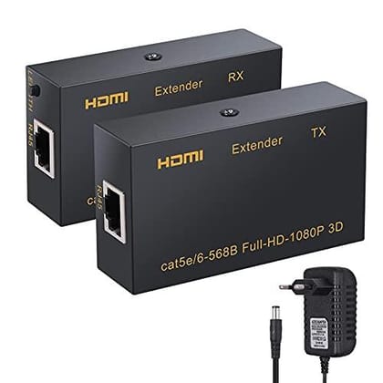 HDMI Extender 120M Over Single Cat6e UTP Ethernet Cable for 1080P Support 3D (1x Transmitter+1x Receiver+ Power Adapters) for PS4, TV Box, PC, DVD Player, Media Streaming Device (Black)