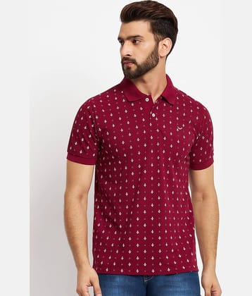 VERO AMORE Pack of 1 Cotton Blend Regular Fit Printed Half Sleeves Men's Polo T Shirt ( Maroon )