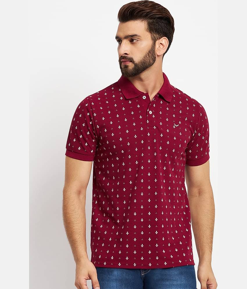 VERO AMORE Pack of 1 Cotton Blend Regular Fit Printed Half Sleeves Men's Polo T Shirt ( Maroon )