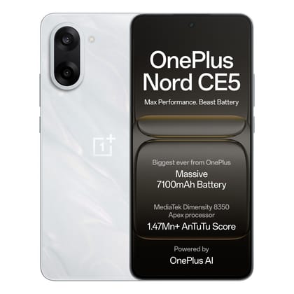 OnePlus Nord CE5 | Massive 7100mAh Battery | MediaTek Dimensity 8350 Apex | Powered by OnePlus AI | 8GB + 128GB | Marble Mist OnePlus Nord CE5 | Massive 7100mAh Battery | MediaTek Dimensity 8350 Apex | Powered by OnePlus AI | 8GB + 128GB | Marble Mist - 
