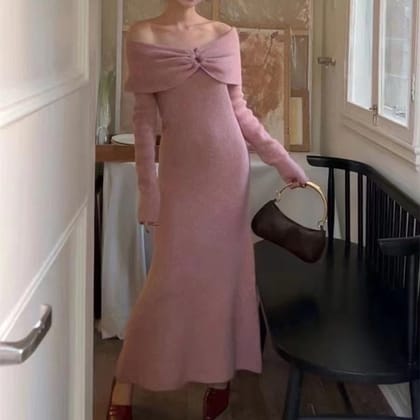 Elizabeth off shoulder dress-Pink / XS