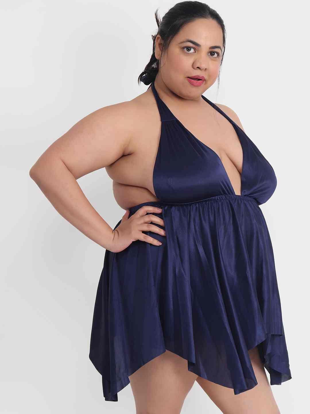 Klamotten Women's Navy Plus Size Sexy Babydoll Dress for Honeymoon BB36N