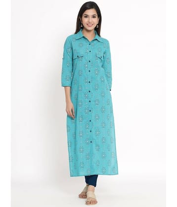Kbz - Turquoise Rayon Women's Shirt Style Kurti ( Pack of 1 )