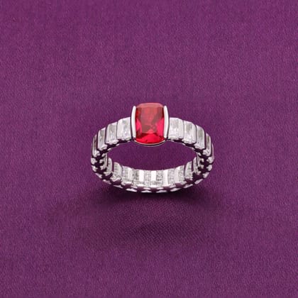 Trendy Pink And White Baguettes Silver Minimal Ring-Pink Stone / Silver / US 6 (16.5 mm Diameter)