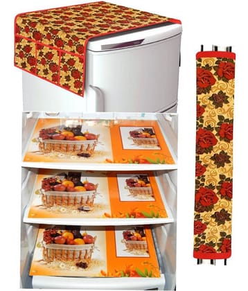 Laphino Polyester Floral Fridge Covers ( 97 55 ) Pack of 5 - Orange