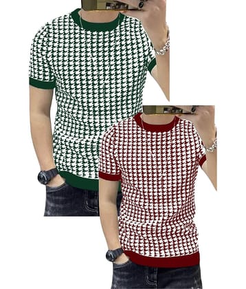 STI Polyester Regular Fit Self Design Half Sleeves Men's Round T-Shirt - Multicolor ( Pack of 2 )