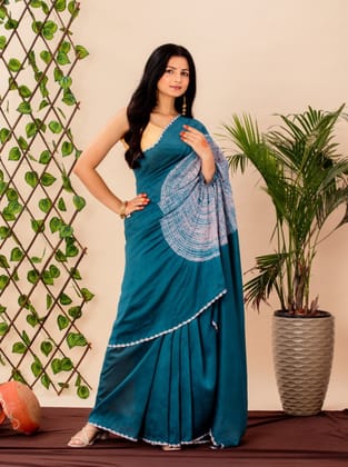 Teal Mandala shibori handsfree Saree