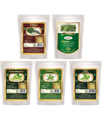 Biotic Giloy, Neem Leaf, Amla, Aloevera and Tulsi Powder 500 gm Pack of 5