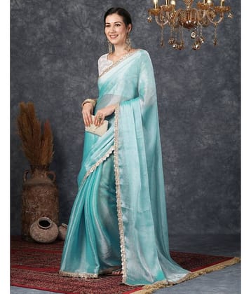Satrani Chiffon Solid Saree With Unstitched Blouse Piece ( Light Blue )