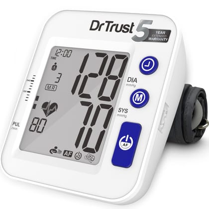 Dr Trust USA Accutrack AFib Blood Pressure Monitor 130 for Atrial Fibrillation Detection & Stroke Prevention, MDI Digital BP Machine USB Compatible & Powered By 4AAA Batteries (White)