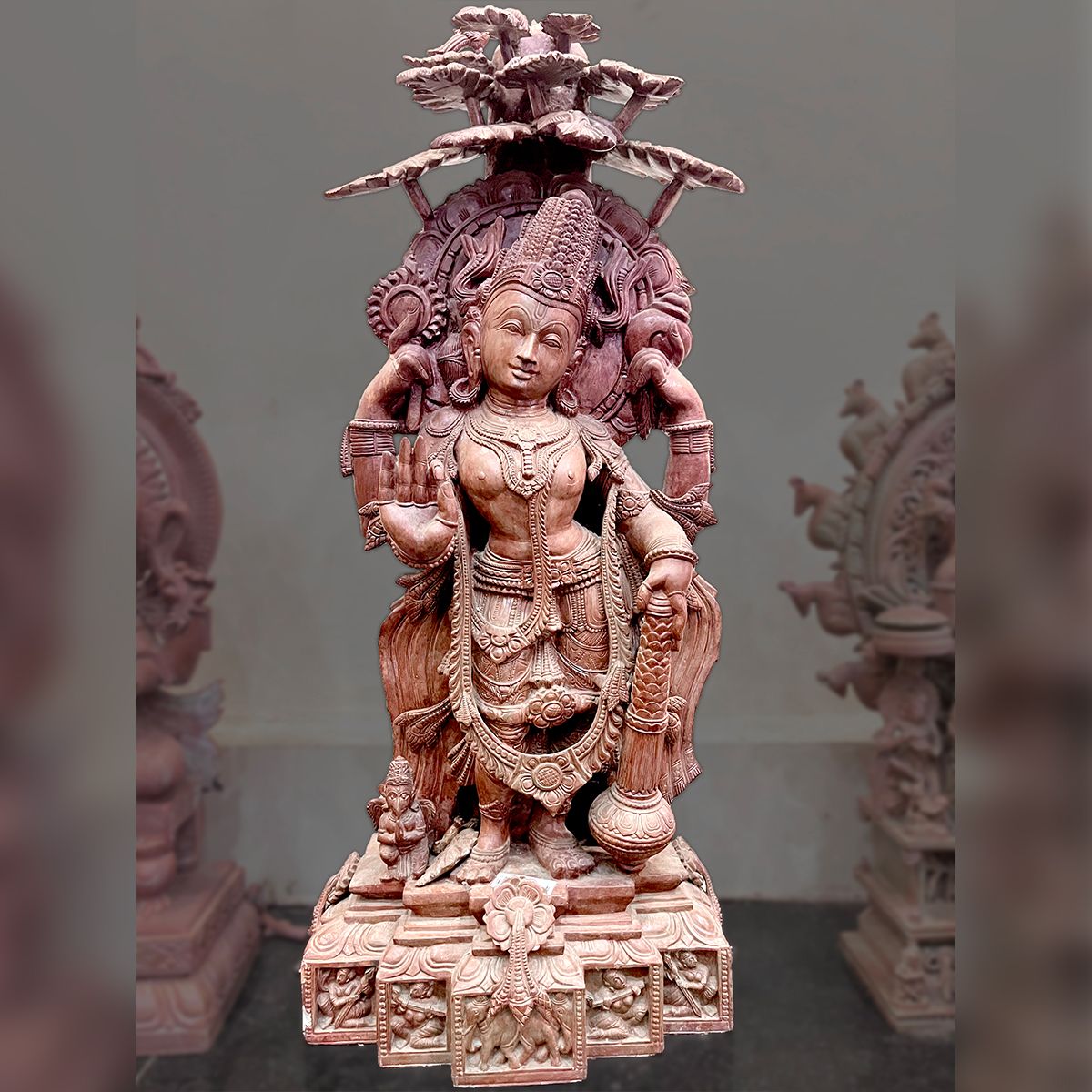 Lord Vishnu Pink Stone Statue