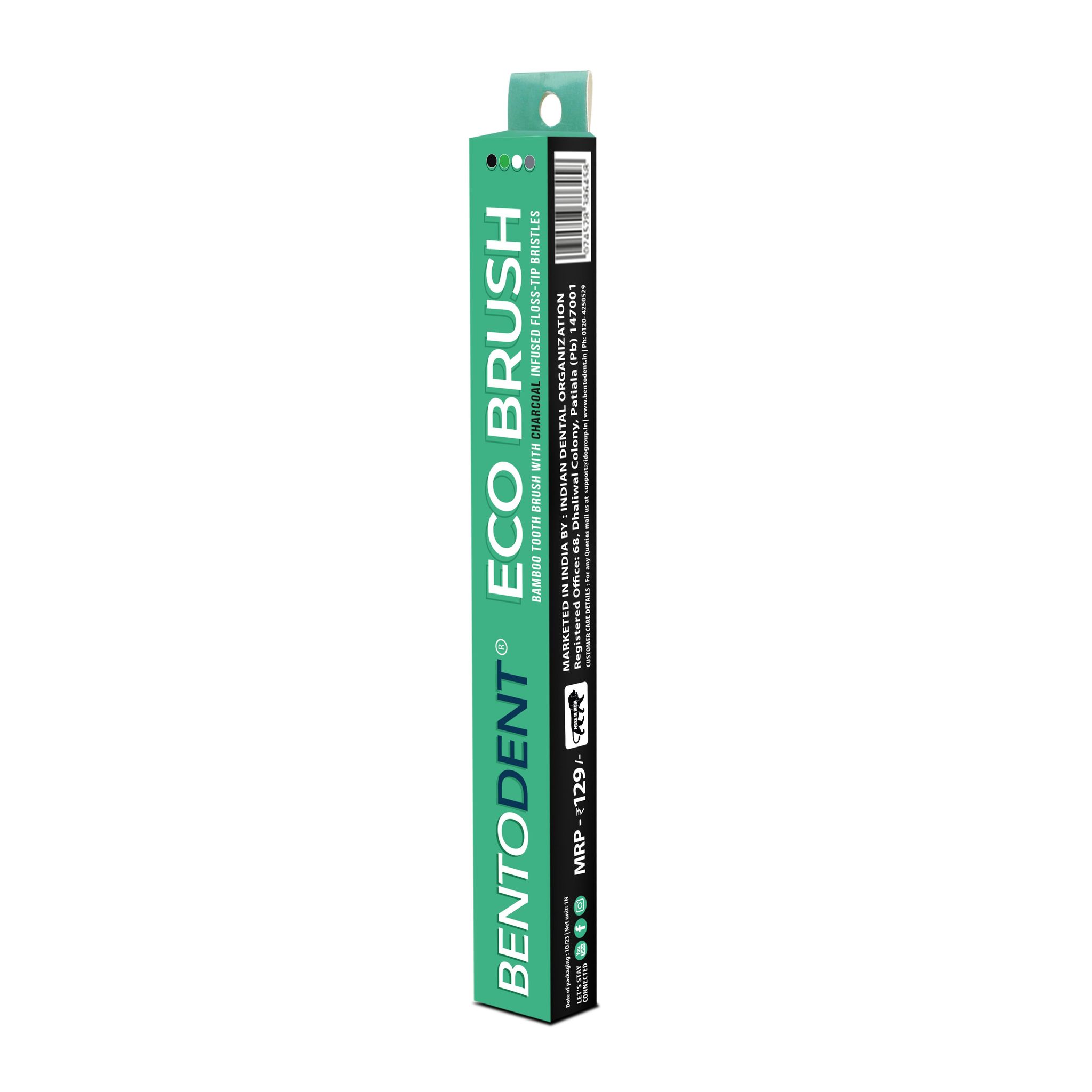 Bentodent Charcoal Bamboo Toothbrush Round Bottom Teeth Whitening Soft (Pack of 4)-Pack of 1