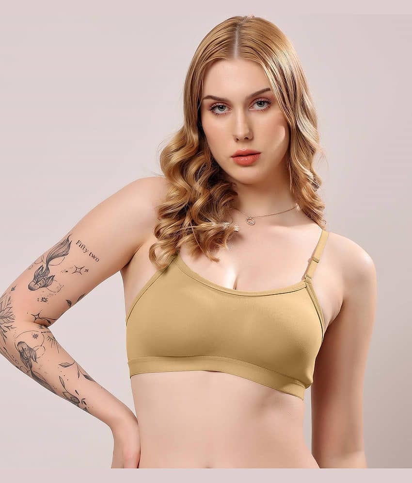 LONDON HILLS Pack of 1 Cotton Blend Non Padded Sports Bra For Women ( Gold )