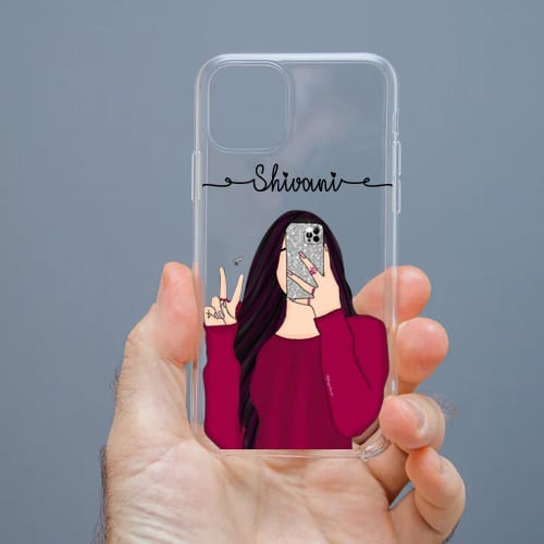 Personalized Cute Girl Transparent Silicon Case Customised with Name for Oppo, Vivo, Redmi, Realme, Poco, Mi, OnePlus, Samsung, iPhone, and More - design 46