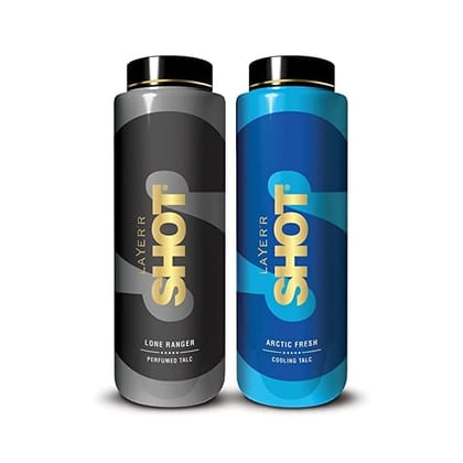 Layer'r Shot Cooling Perfumed Talc For Men- 2 x100gm Each | Arctic Fresh & Lone Ranger | Long Lasting Premium Masculine Fragrance | Cooling Sensation with Invigorating Floral Notes | Perfect For Every Occasion | Gift For Men