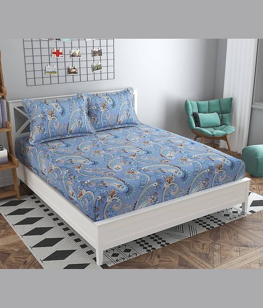 Panipat Textile Hub Cotton 1 King Fitted Bedsheet with 2 Pillow Covers ( 254 cm x 228 cm ) , Multi