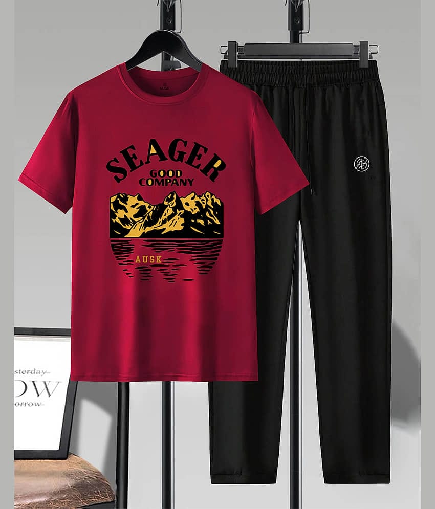 AUSK Maroon Cotton Blend Relaxed Fit Men's Tracksuit ( Pack of 1 )