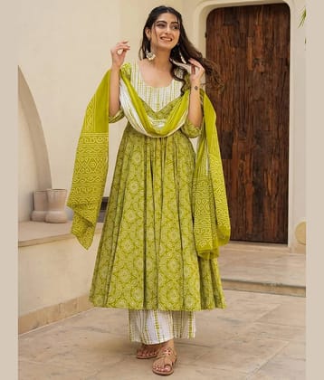 kedar fab Women Rayon Printed Anarkali Kurti With Palazzo ( Mint Green )