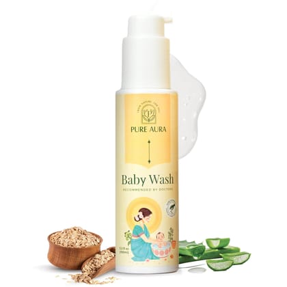 Pure Aura Baby Body Wash 100 ml | Infused with 12 Ayurvedic Herbs | Tear-Free & Gentle Formula | Natural Hydration for Baby's Skin | Doctors Recommended | Vegan, Cruelty-Free | Safe for Newborns & Kids
