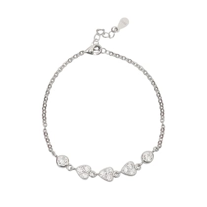 925 Sterling Silver Heart Charm Bracelet with Cubic Zirconia for Women & Girls