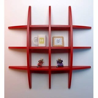 Onlinecraft Office Wall Decor Wooden Wall Shelf (Number Of Shelves - 12, Red)