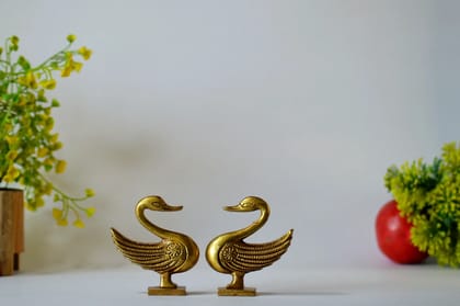 Brass Swan Pair Statue (Color - Golden, Size - 3H *2.75L*1B) by Snova Enterprises Brass Swan Pair Statue (Color - Golden, Size - 3H *2.75L*1B) by Snova Enterprises
