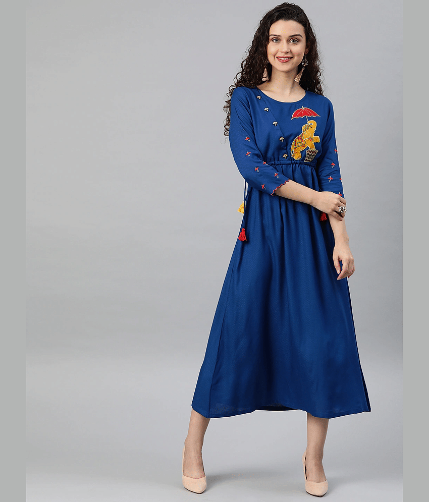 Yash Gallery - Blue Rayon Women's A-line Dress ( Pack of 1 )