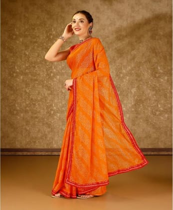 Women's Zomto Bandhani Saree with Unstitched Blouse (Yellow, 5-6 Mtrs)