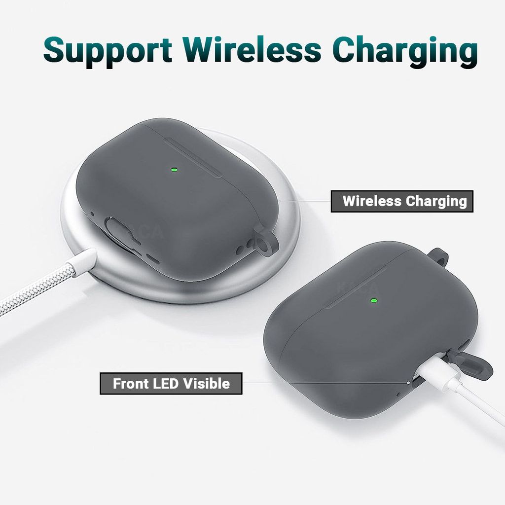 LIRAMARK Silicone Soft Case Cover with Buckle for Airpods Pro 2 Case (2023/2022), AirPods Pro 2nd Generation Cover (Grey)