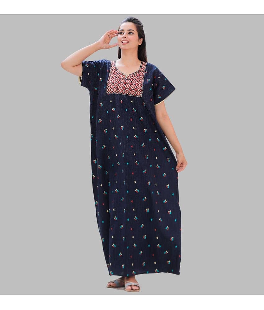 G4Girl - Navy Cotton Women's Nightwear Nighty & Night Gowns ( Pack of 1 )