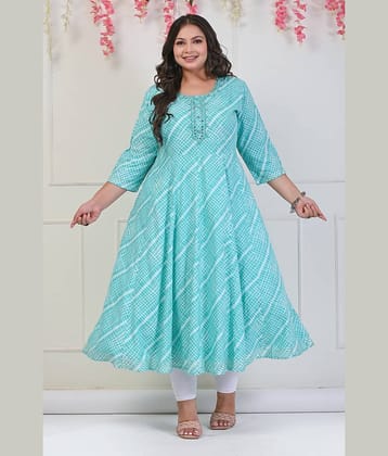 Swasti Pack of 1 Cotton Blend Printed Anarkali Women's Kurti - ( Turquoise )