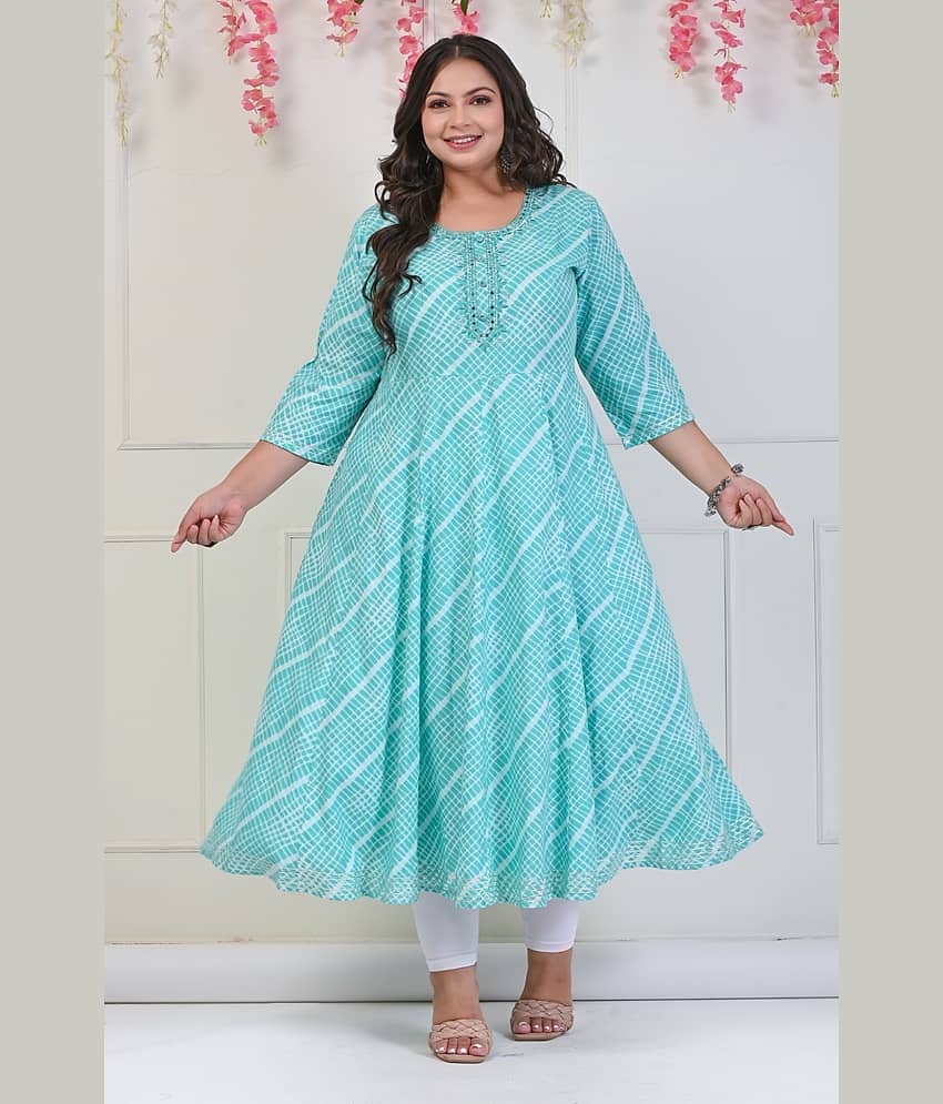 Swasti Pack of 1 Cotton Blend Printed Anarkali Women's Kurti - ( Turquoise )