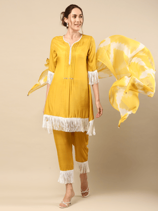 Yellow Cotton Silk Kurta Set-XS