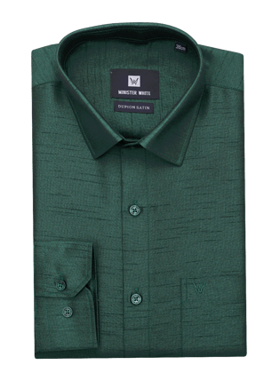 Mens Dupion Satin Regular Fit Dark Green Colour Shirt-36 / F/S / Dark Green
