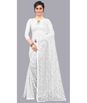 Indy Bliss Net Saree With Unstitched Blouse Piece ( White )