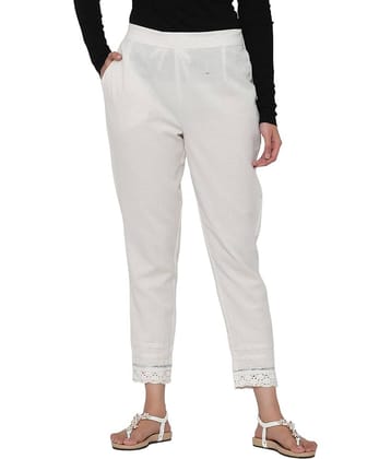 Juniper - Off White Cotton Blend Slim Women's Casual Pants ( Pack of 1 )