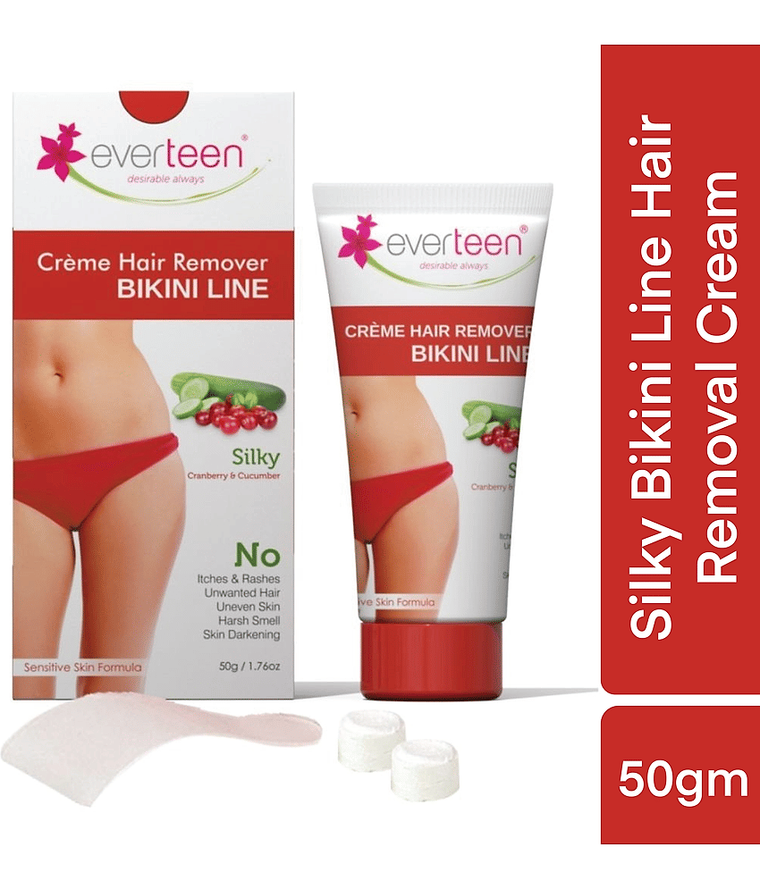 everteen SILKY Bikini Line Hair Remover Creme with Cranberry and Cucumber - 1 Pack (50g)