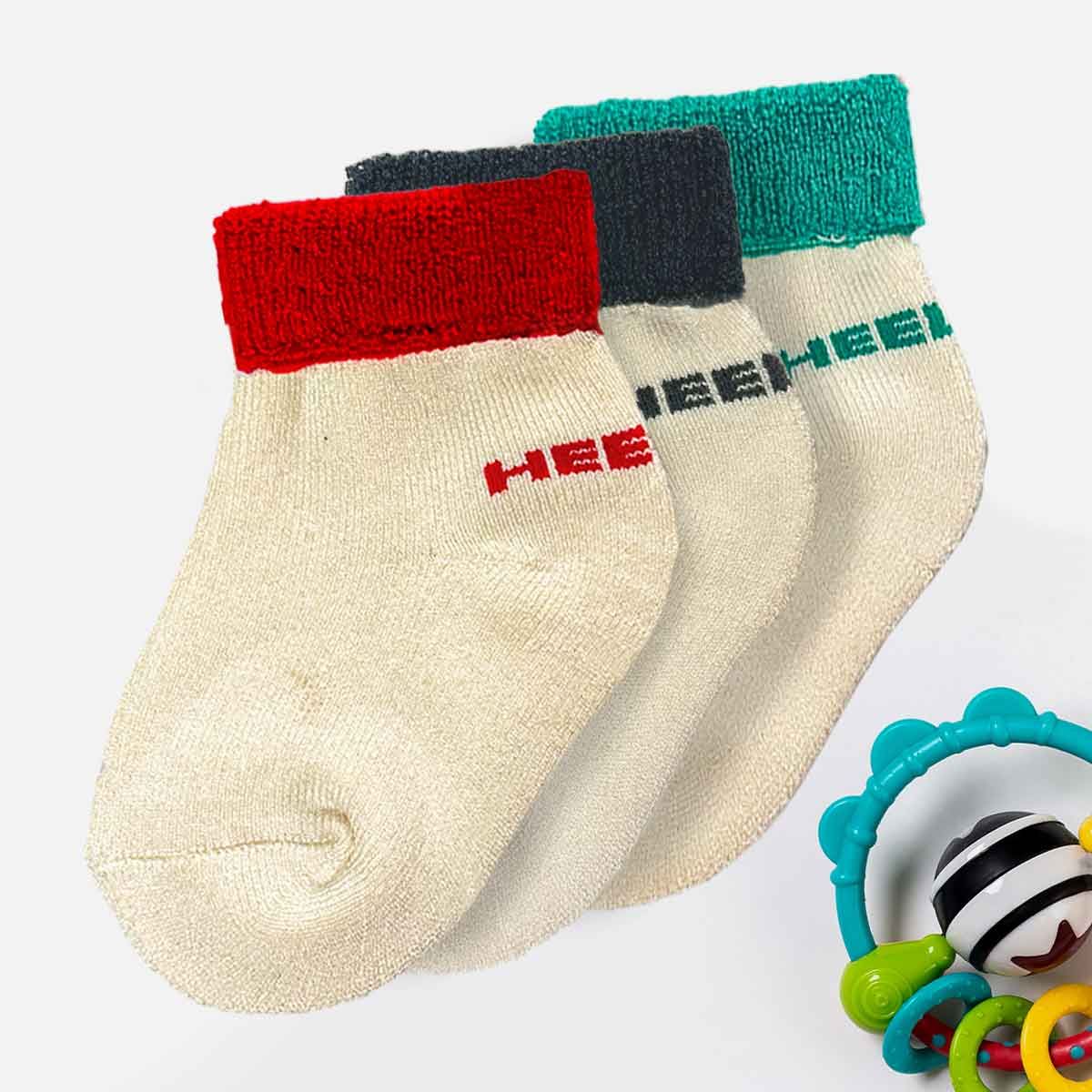 Heelium Bamboo Baby Socks - 3 Pairs-Off White-Pink | Off White-Dark Grey | Off White-Teal / 0-6 Month