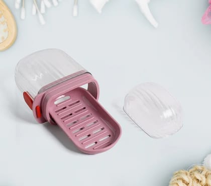 Multipurpose Plastic Soap Dish with Transparent Dust-Proof Lid, Detachable Drain Tray, and Wall-Mount Option for Bathroom, Kitchen, and Sink