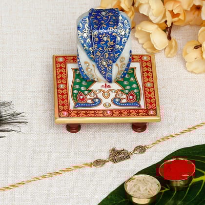 Designer Bike Bhai Rakhi with Lord Ganesha on Marble Chowki and Roli Chawal Pack
