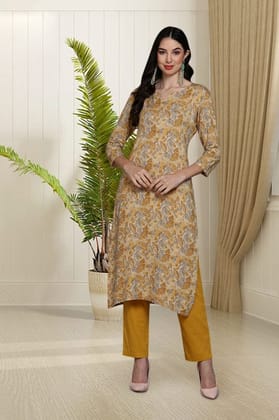 Viscose Rayon Yellow Floral Printed Straight Kurta VCK9342