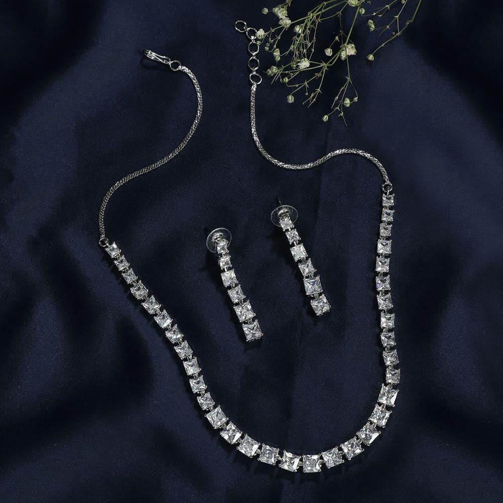 Silver-Plated AD-Studded Necklace Set