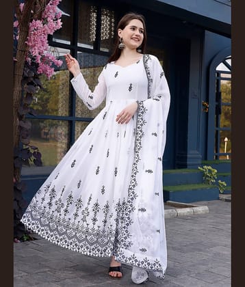 Trijal Fab White Anarkali Georgette Women's Stitched Ethnic Gown ( Pack of 1 )
