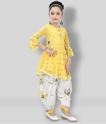 Cherry Tree Girls Cotton Blend Patiala Kurta Set ( Pack of 1 , Yellow )