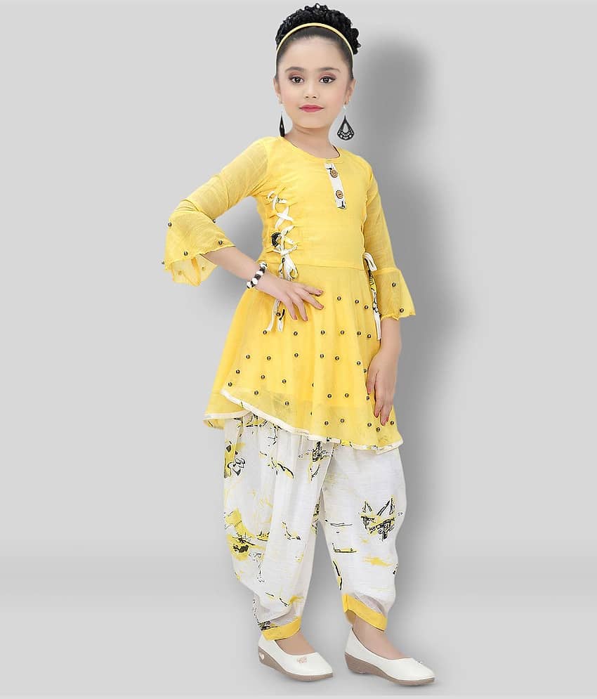 Cherry Tree Girls Cotton Blend Patiala Kurta Set ( Pack of 1 , Yellow )