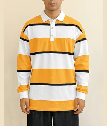 Eyebogler Men Cotton Blend Oversized Fit Striped Polo T Shirt ( Orange )