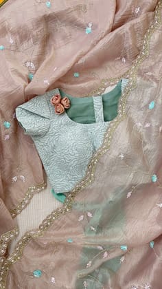 Pastel Sea Blue Embossed Fashion Blouse-XS